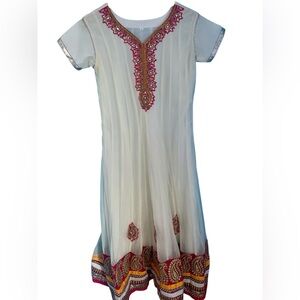 Indian Dress Ivory Embellished Embroidered Short Sleeve Size XL